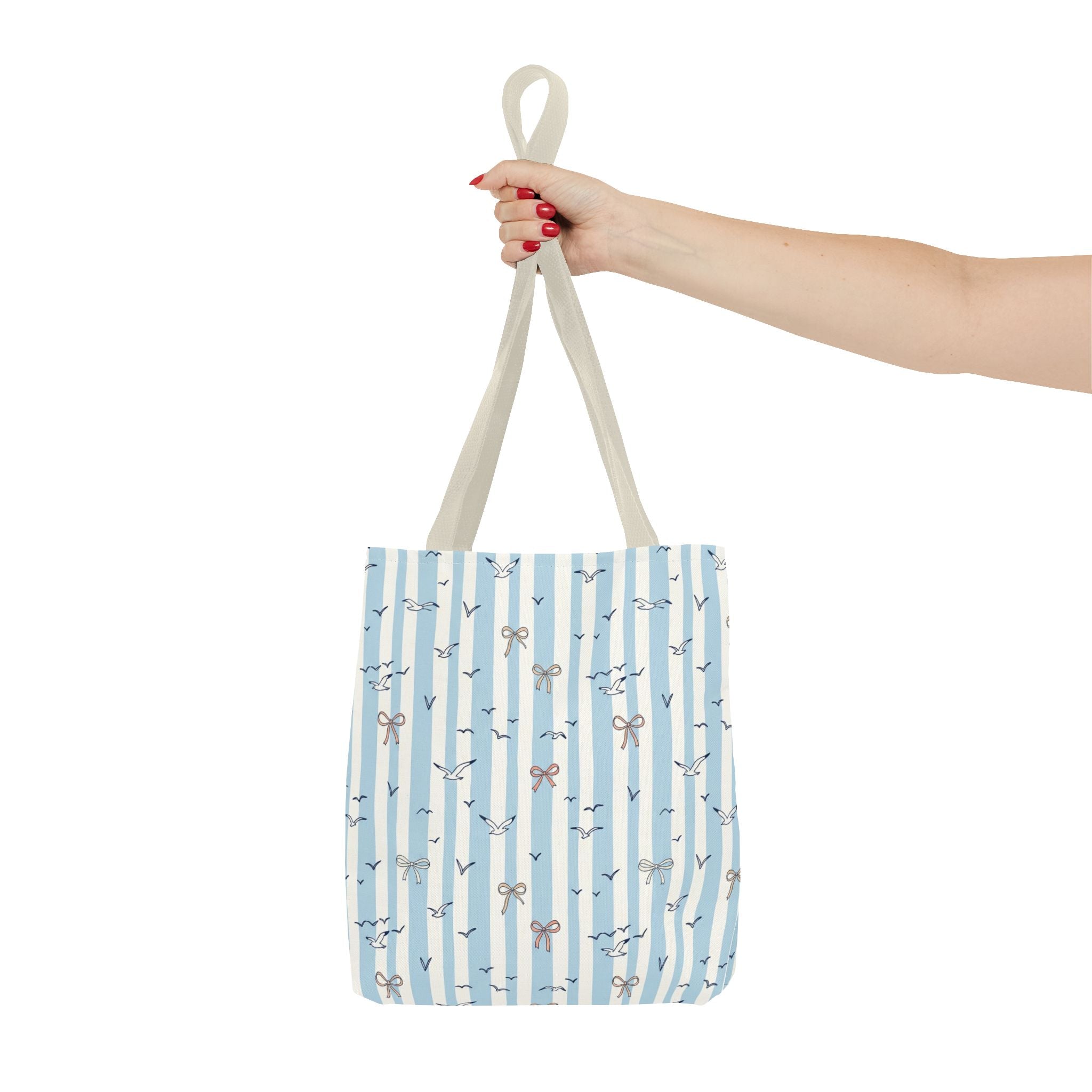 Blue Striped Bows and Birds Tote Bag