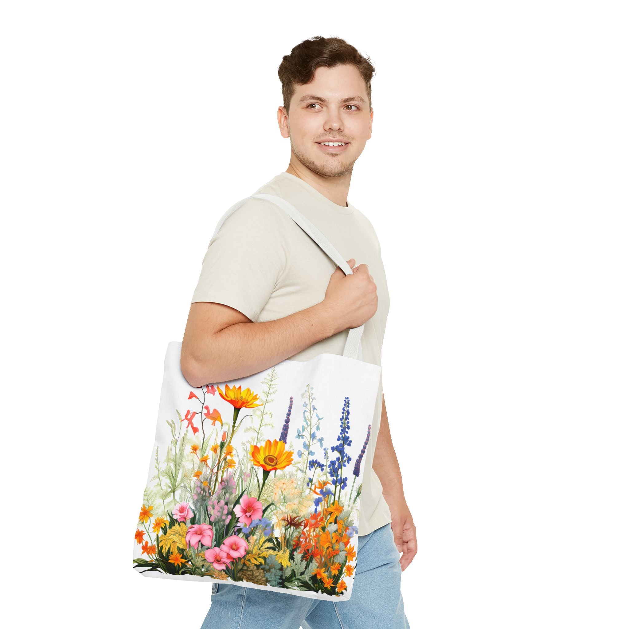 Wildflower Garden Tote Bag | Floral Meadow Illustration, Colorful Bloom Print