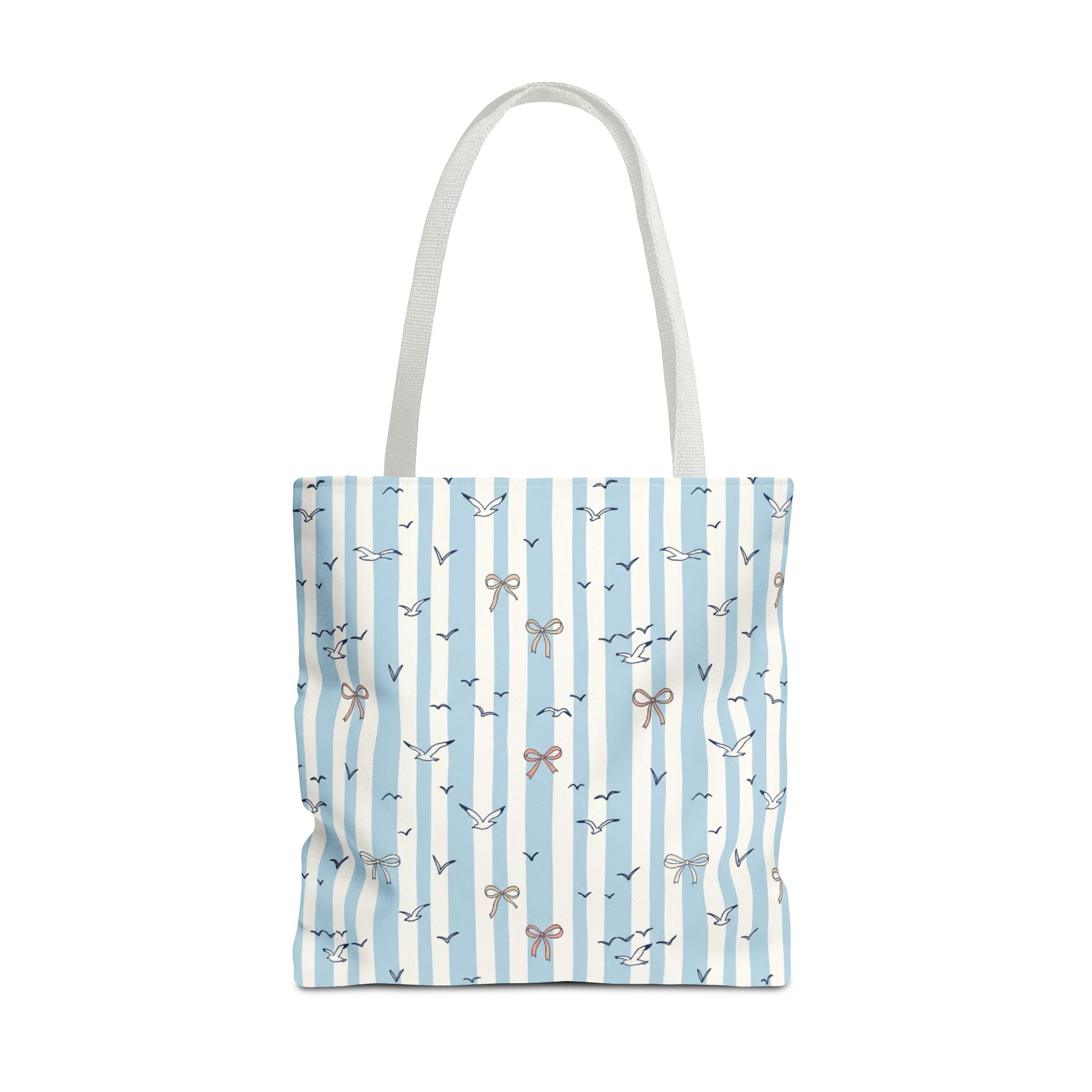 Blue Striped Bows and Birds Tote Bag