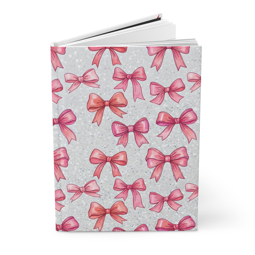 Pink Bow Pattern Hardcover Journal Cute Ribbon Notebook for Gifts & Daily Notes