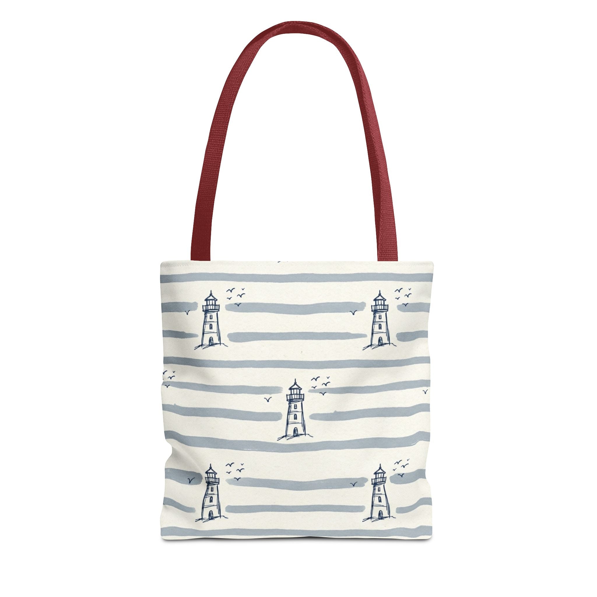 Nautical Lighthouse Pattern Tote Bag | Striped Coastal Beach Tote