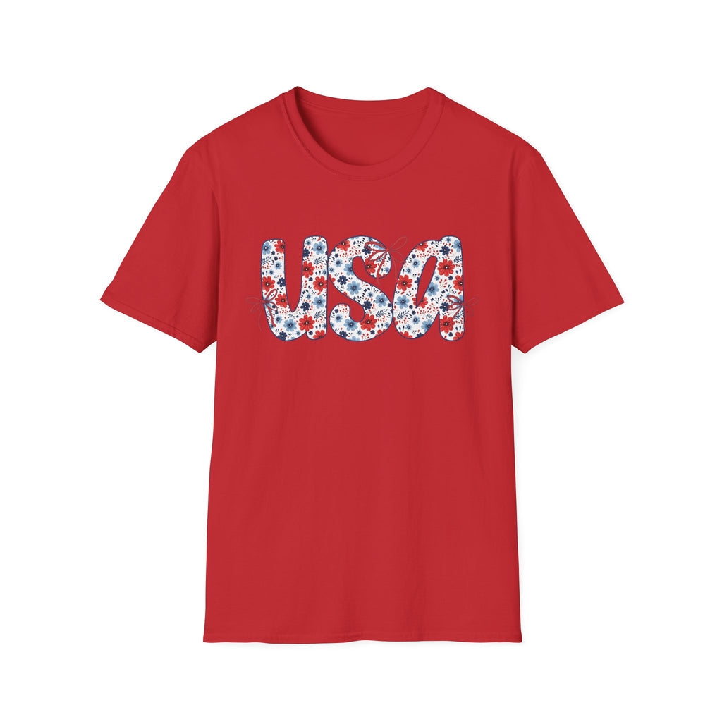 USA floral letters T-Shirt | Patriotic 4th of July design