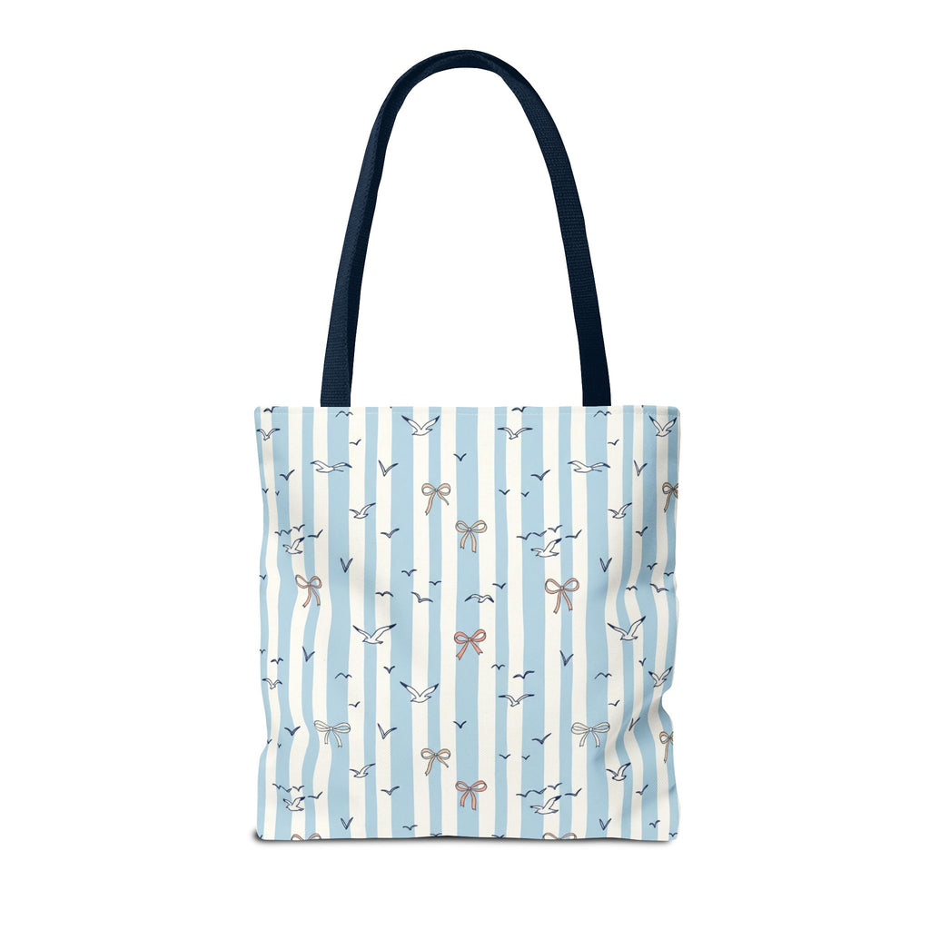 Blue Striped Bows and Birds Tote Bag