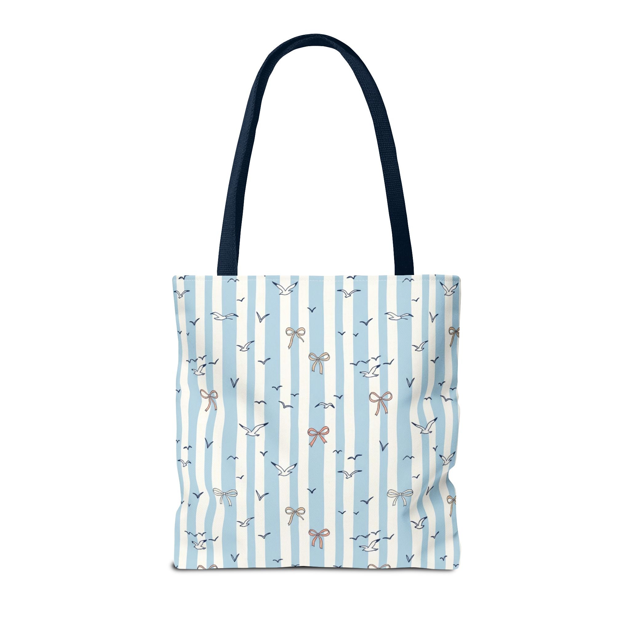 Blue Striped Bows and Birds Tote Bag