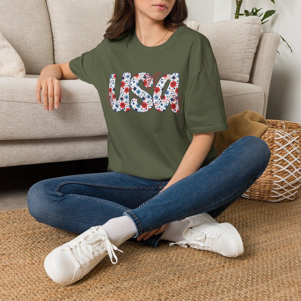 USA floral letters T-Shirt | Patriotic 4th of July design