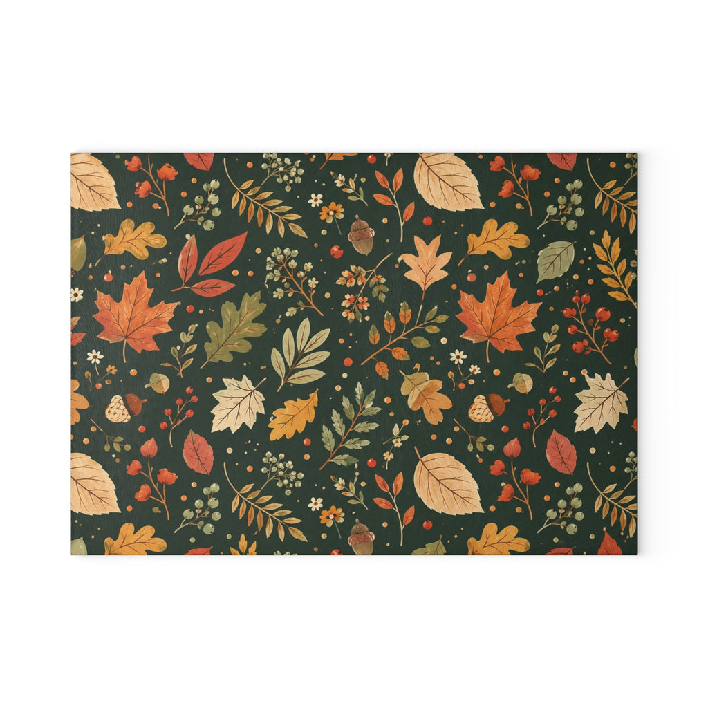 Autumn Leaves Pattern Glass Cutting Board | Fall Leaf Kitchen Decor