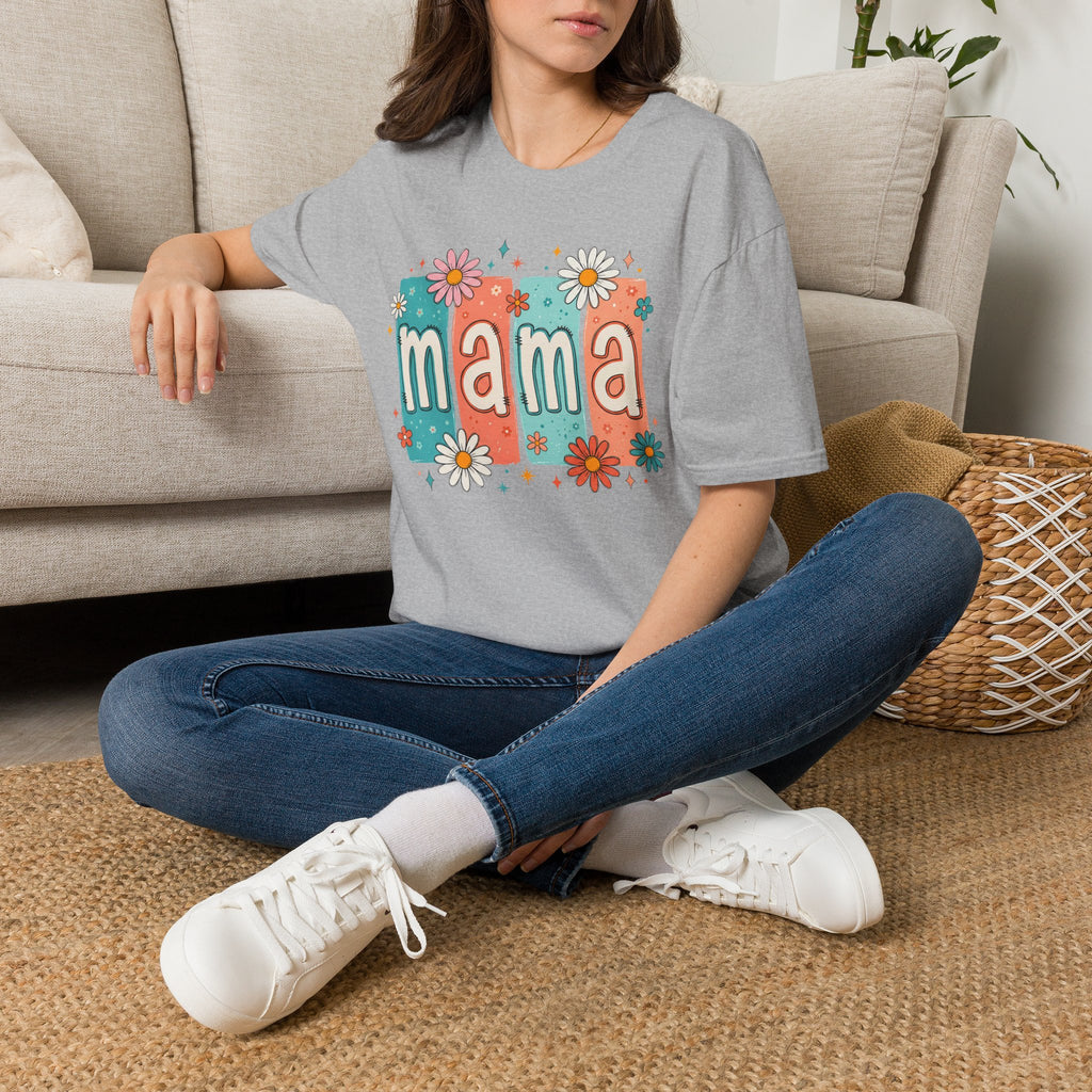 Mama floral retro blocks T-Shirt | daisy mom design