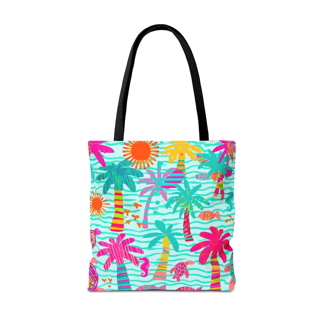 Tropical Palm Pattern Tote Bag | Colorful Beach Palms Stripe All-Over Print