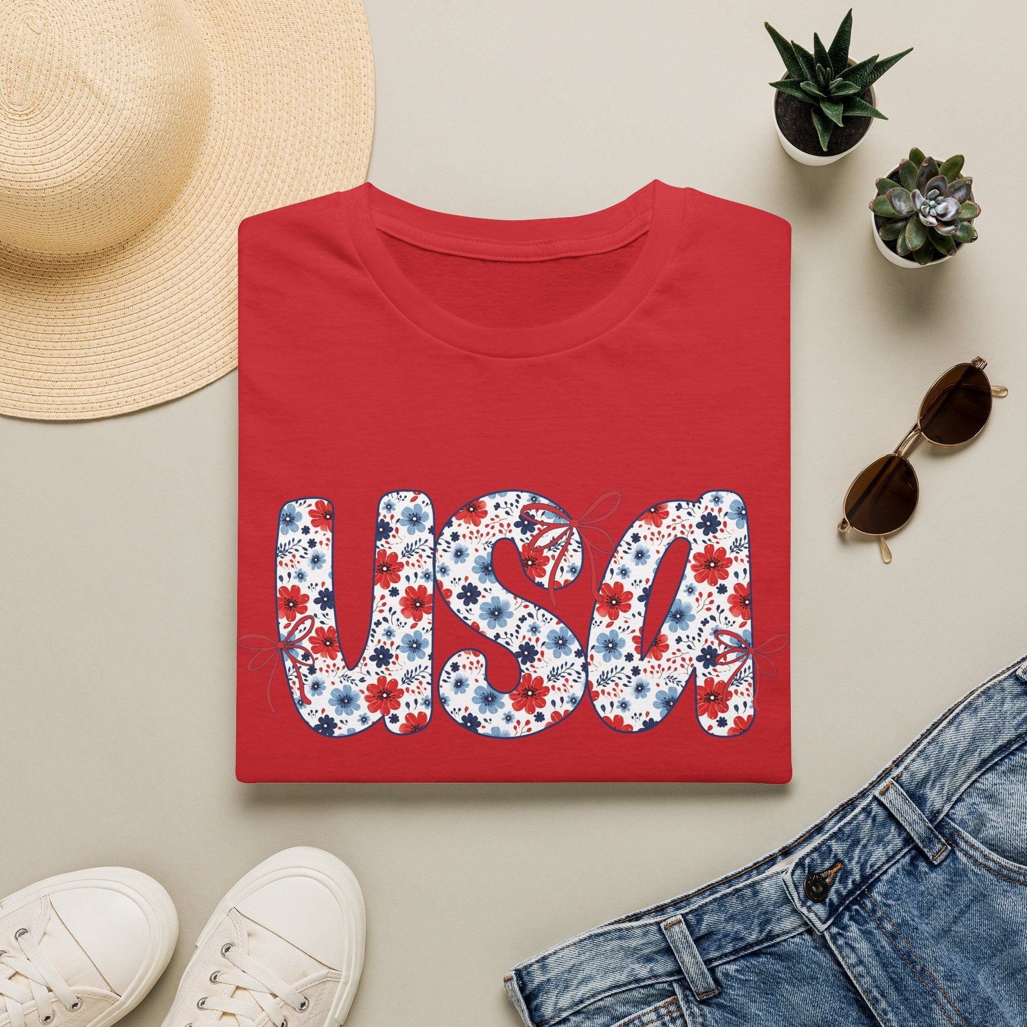 USA floral letters T-Shirt | Patriotic 4th of July design