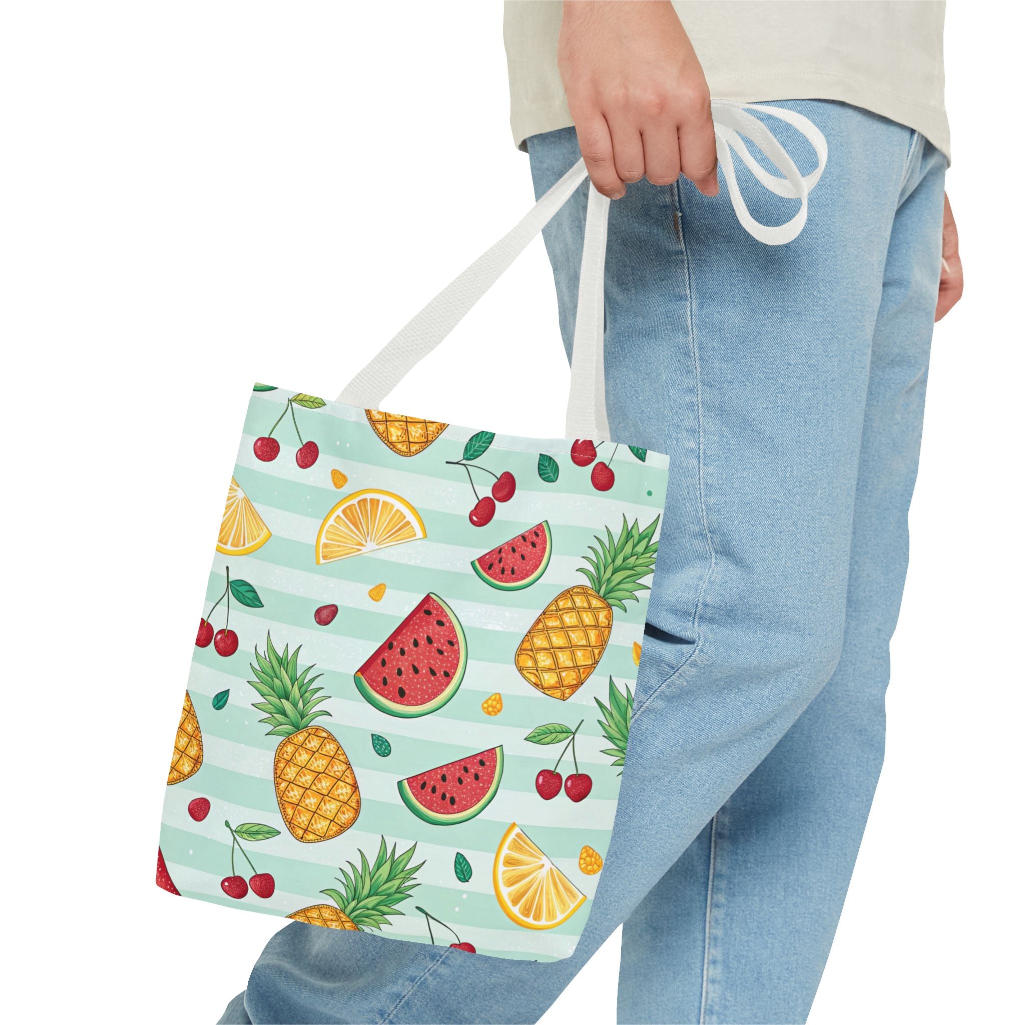 Tropical Fruit Pattern Tote Bag | Pineapple Watermelon Cherry Citrus Beach