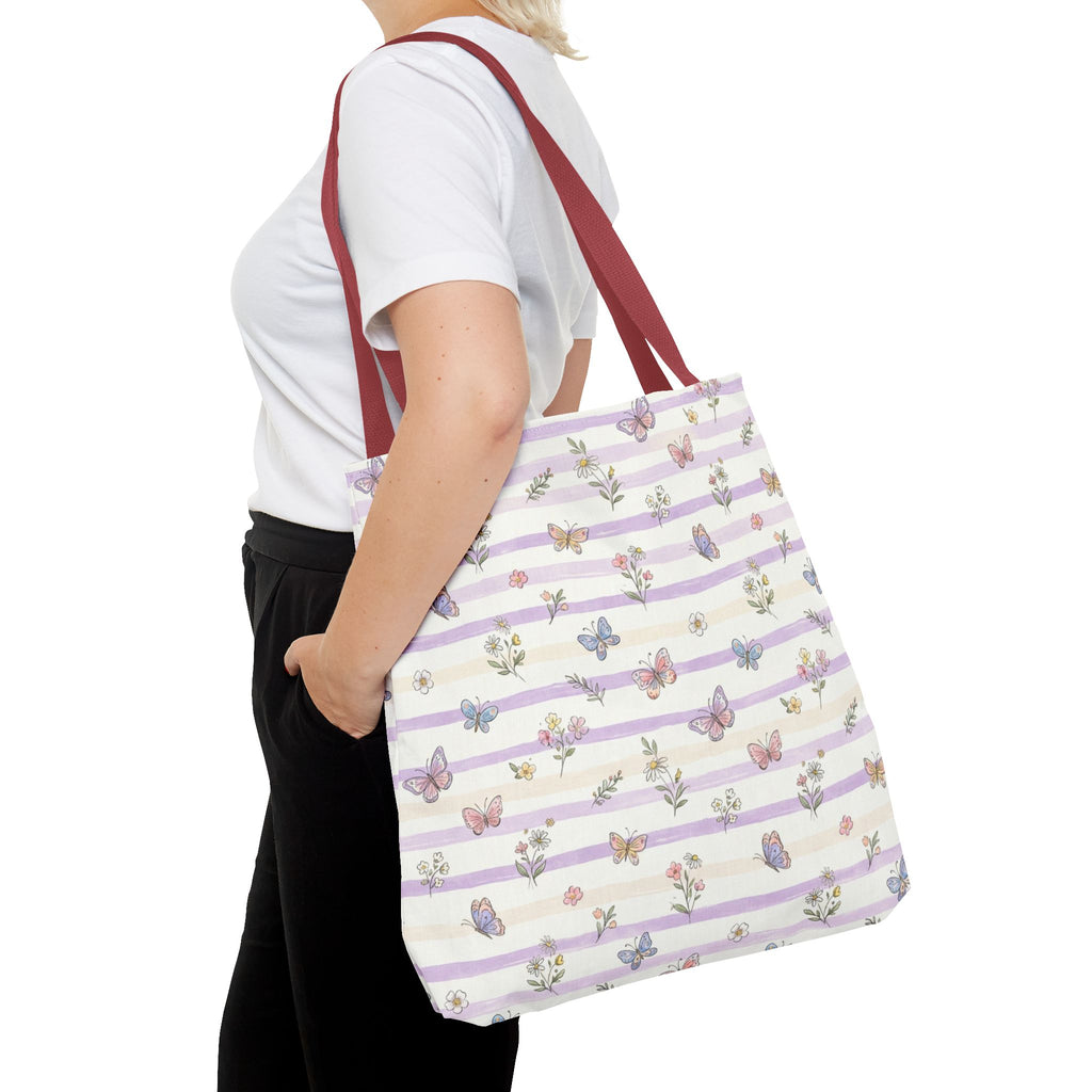 Pastel Butterfly Floral Stripe Tote