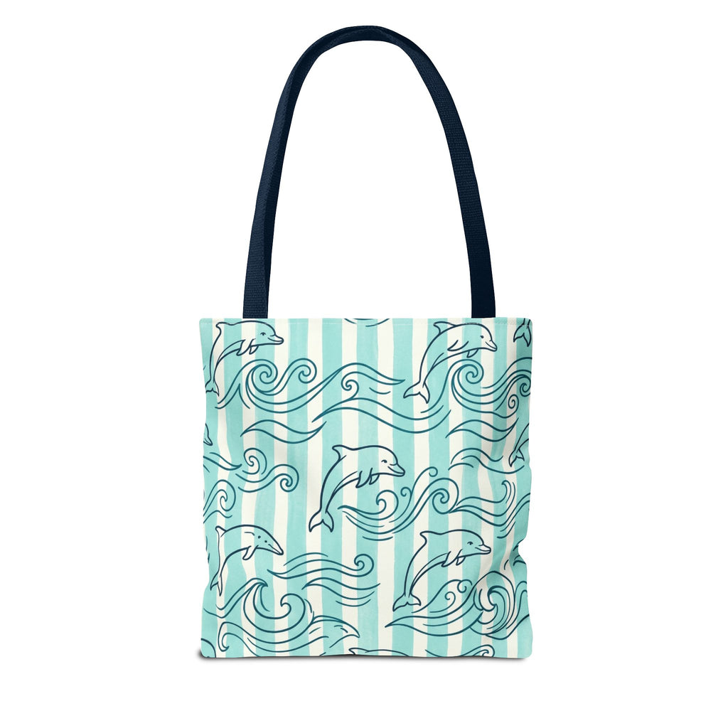 Dolphin Wave Pattern Tote Bag | Aqua Striped Ocean Design