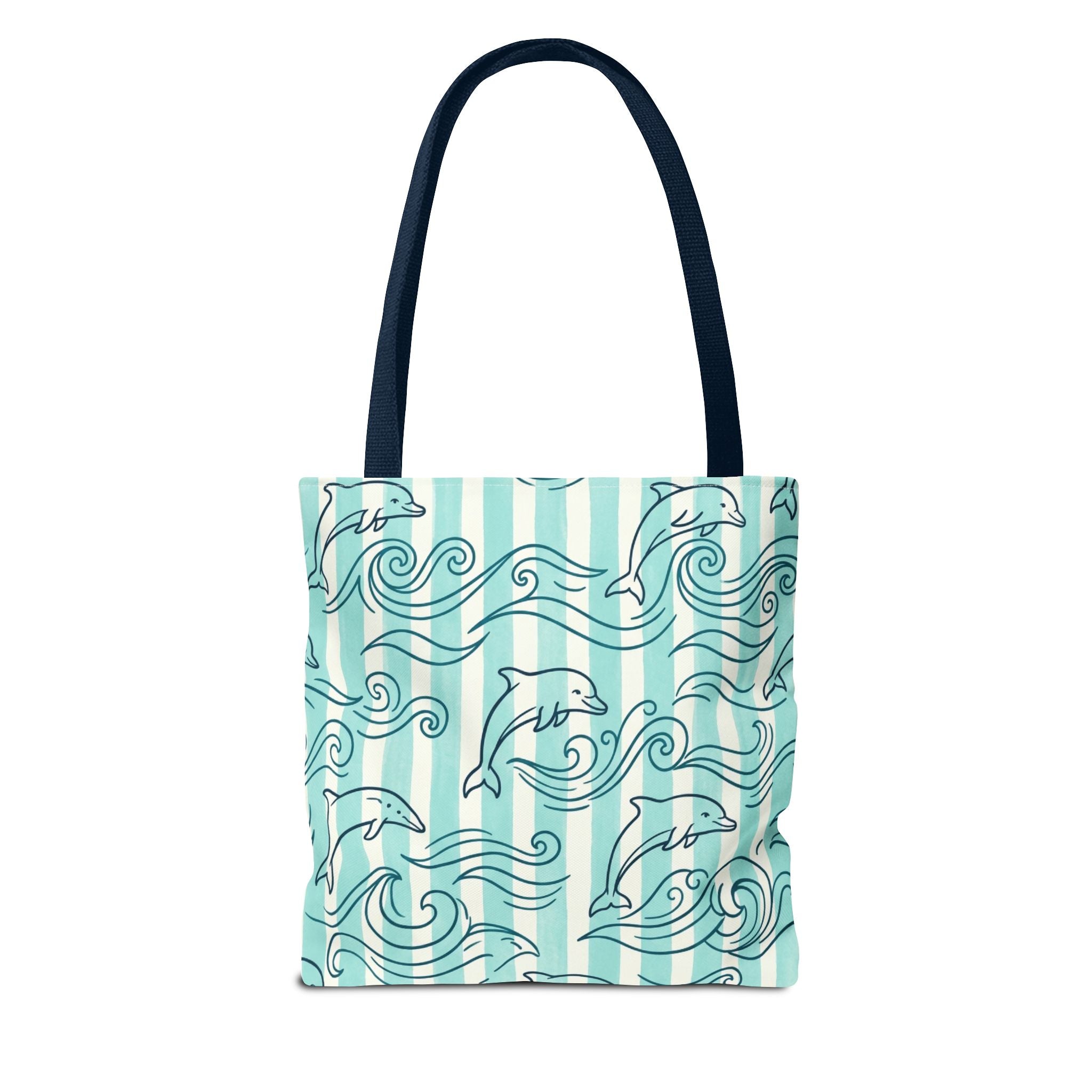 Dolphin Wave Pattern Tote Bag | Aqua Striped Ocean Design