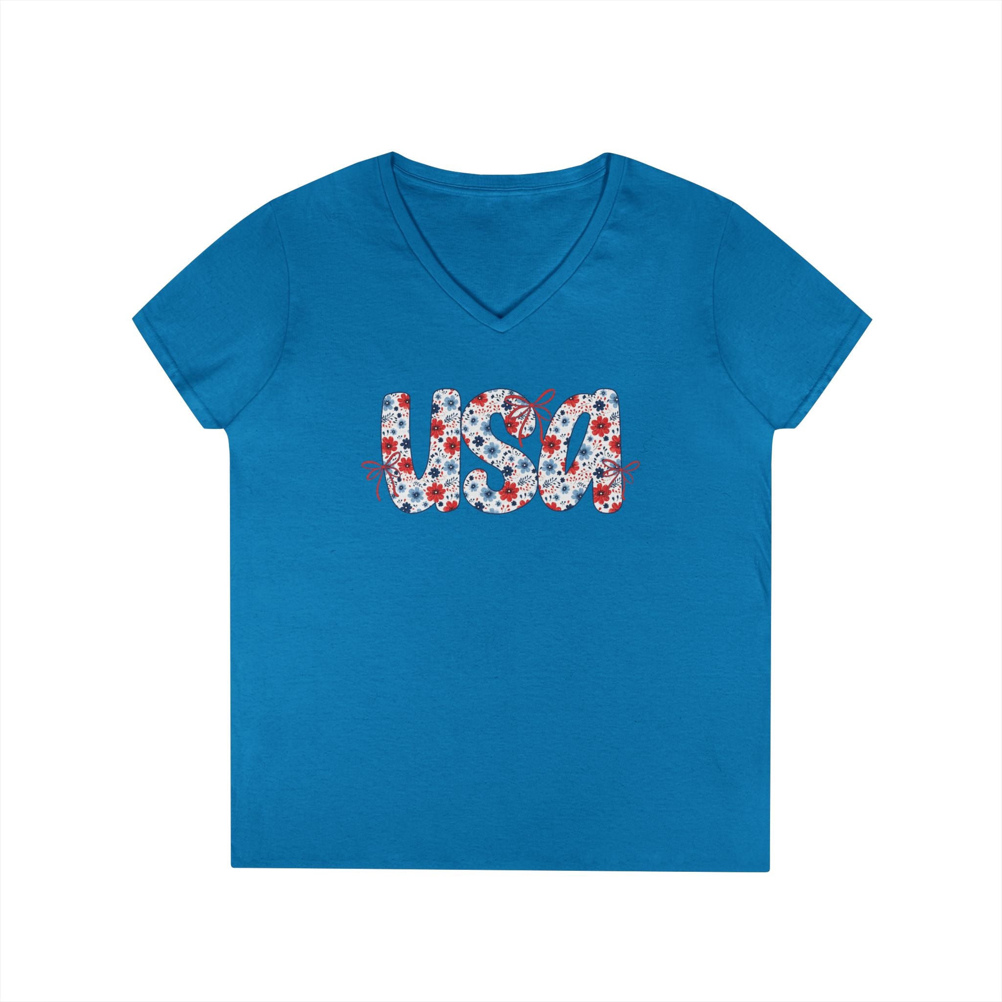 USA Floral Pattern T-Shirt | Patriotic Fourth of July Tee