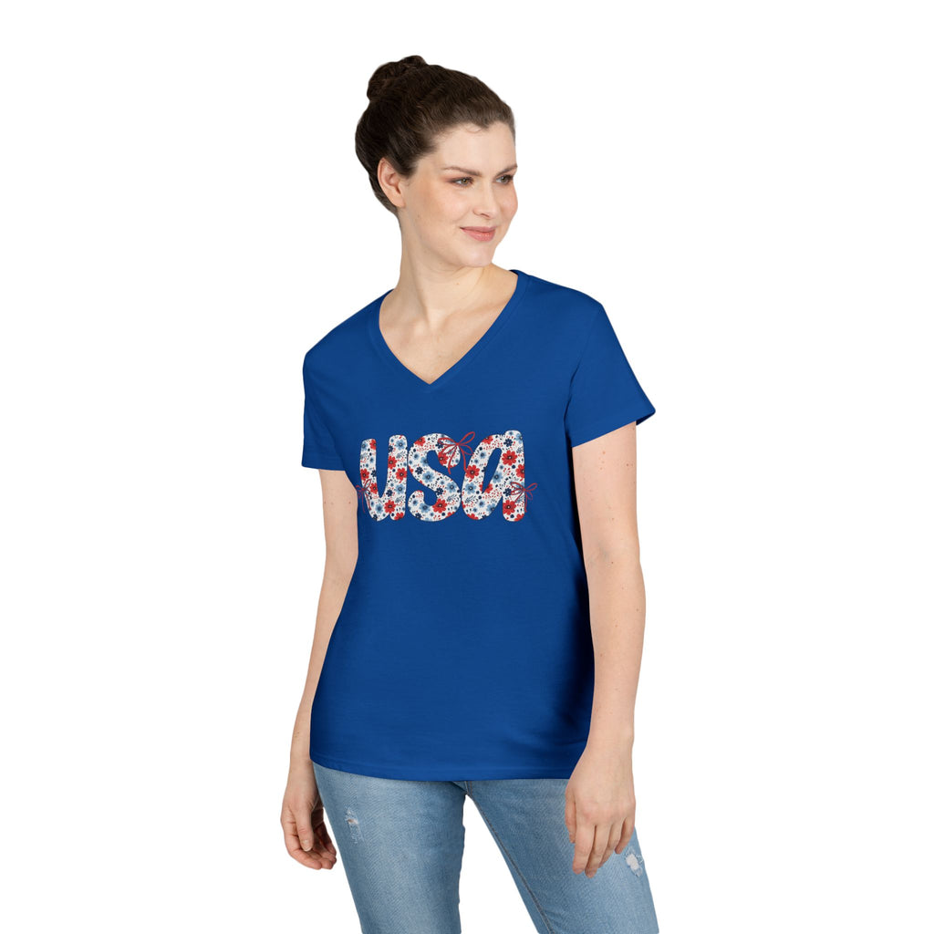 USA Floral Pattern T-Shirt | Patriotic Fourth of July Tee