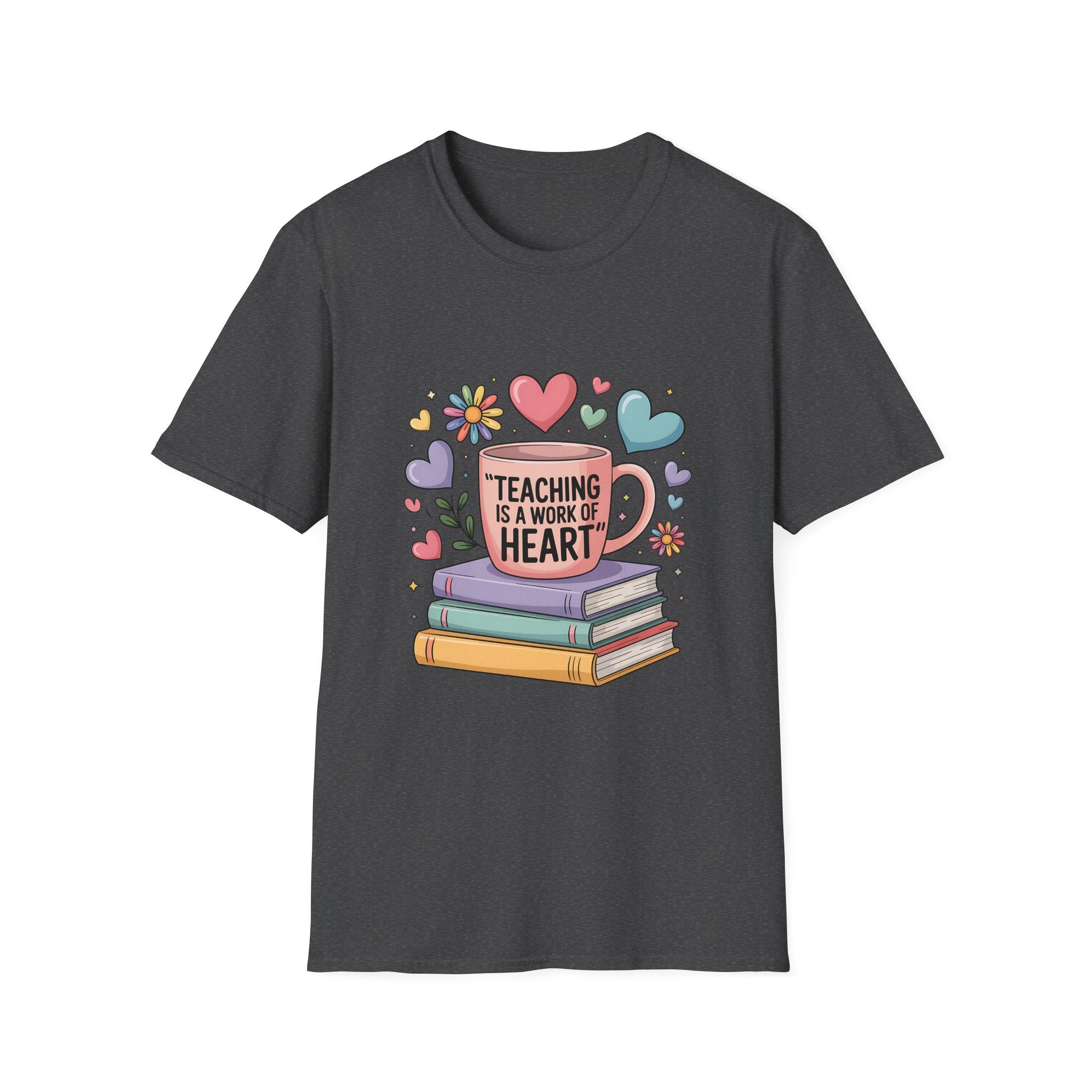 Teaching Is a Work of Heart T-Shirt | Teacher Mug and Books Design