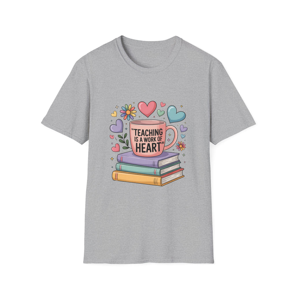 Teaching Is a Work of Heart T-Shirt | Teacher Mug and Books Design