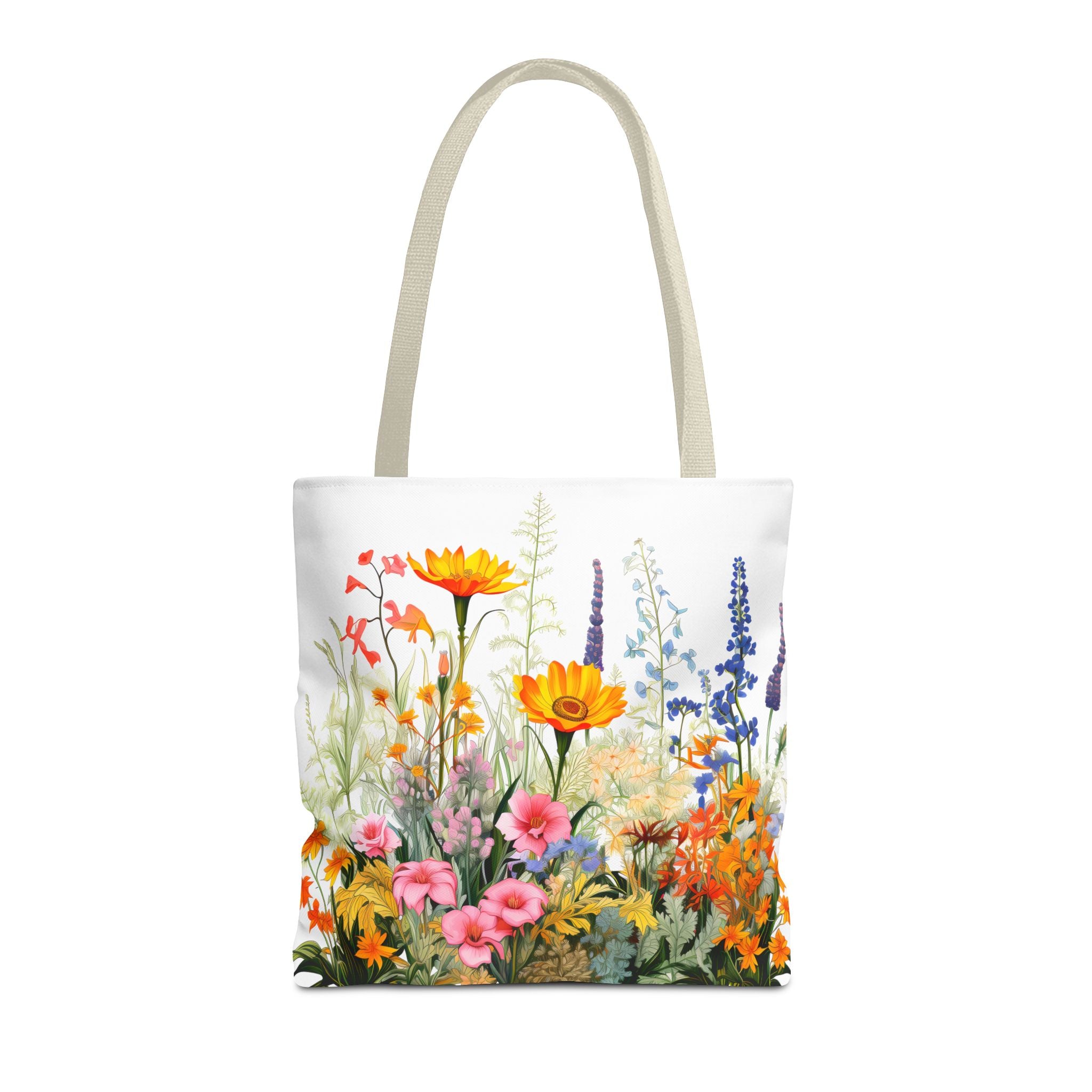 Wildflower Garden Tote Bag | Floral Meadow Illustration, Colorful Bloom Print