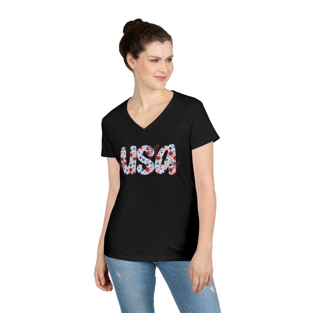 USA Floral Pattern T-Shirt | Patriotic Fourth of July Tee
