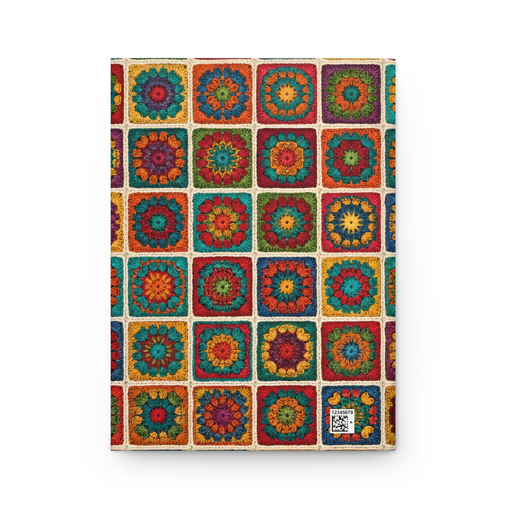 Crochet Granny Square Hardcover Journal  Boho Floral Pattern Notebook