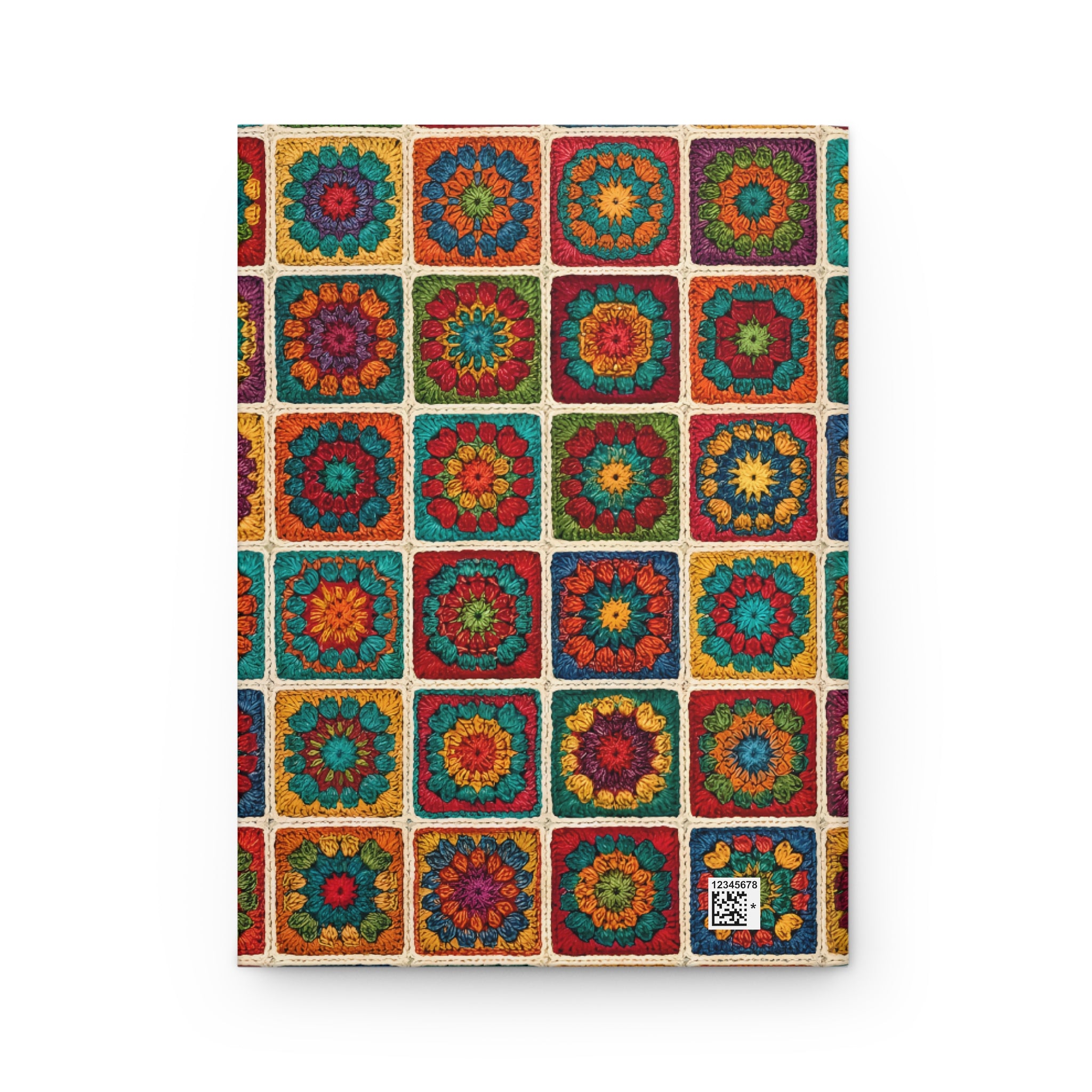 Crochet Granny Square Hardcover Journal  Boho Floral Pattern Notebook
