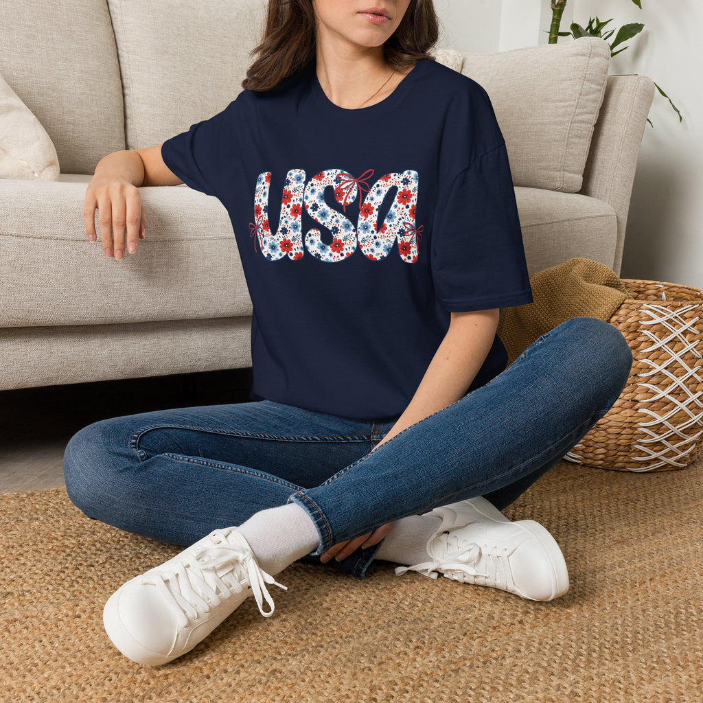 USA floral letters T-Shirt | Patriotic 4th of July design