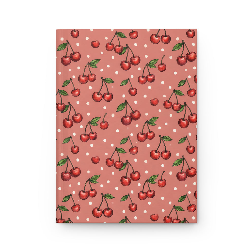 Cherry Pattern Hardcover Journal  Retro Polka Dot Notebook for Notes & Journaling