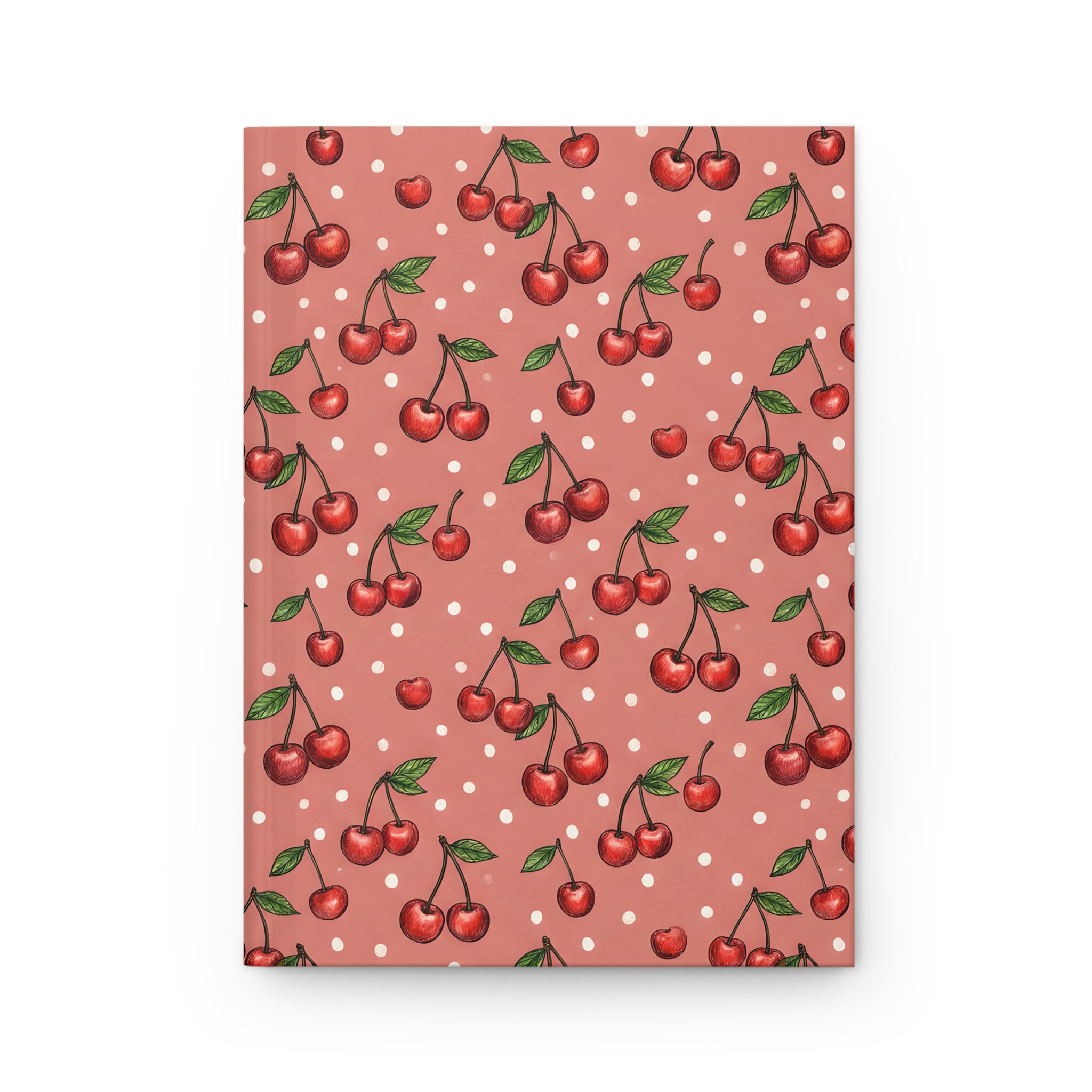 Cherry Pattern Hardcover Journal  Retro Polka Dot Notebook for Notes & Journaling