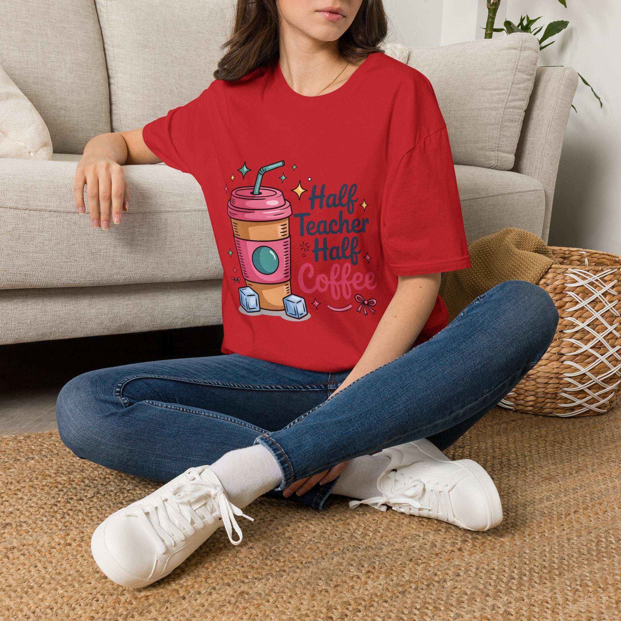 Half Teacher Half Coffee T-Shirt | Cute Coffee Cup Teacher Tee