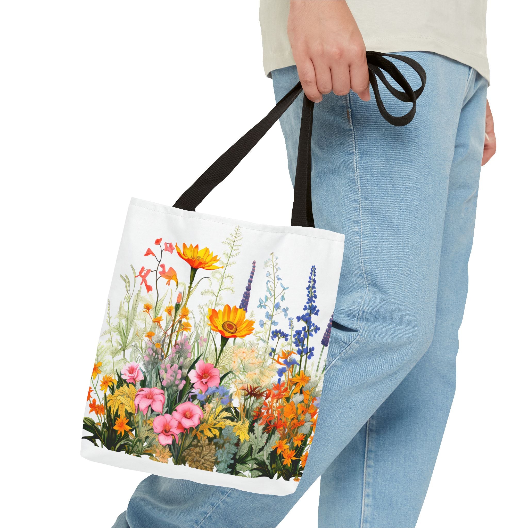 Wildflower Garden Tote Bag | Floral Meadow Illustration, Colorful Bloom Print