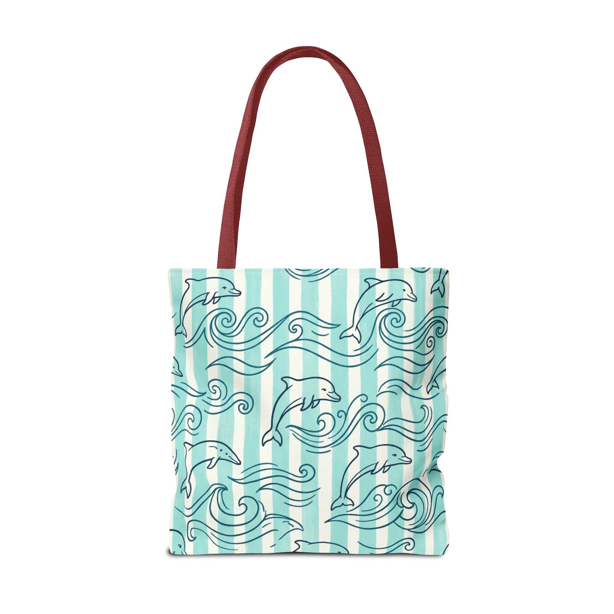 Dolphin Wave Pattern Tote Bag | Aqua Striped Ocean Design