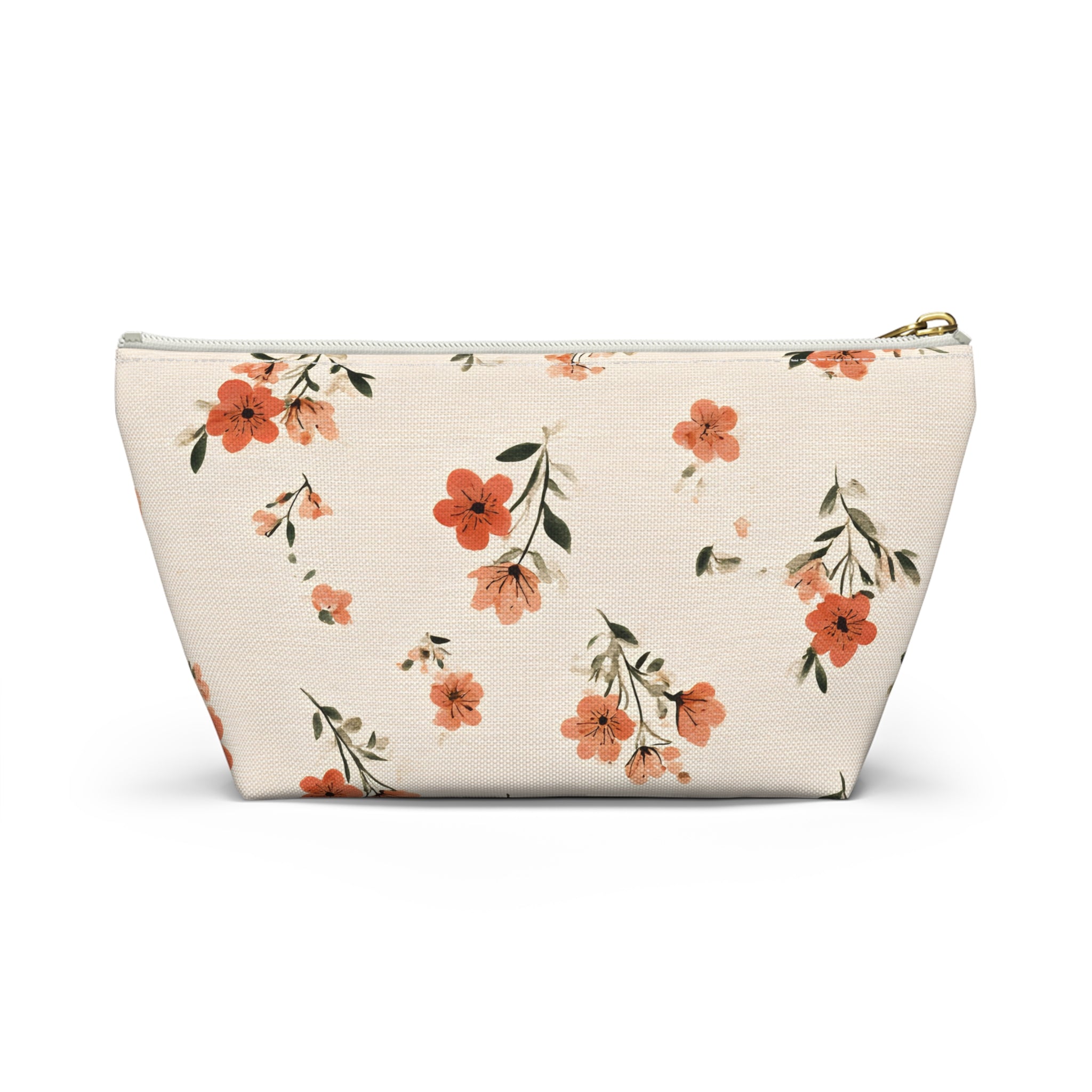 Peach Floral Print Accessory Pouch | T-Bottom Zipper Pouch