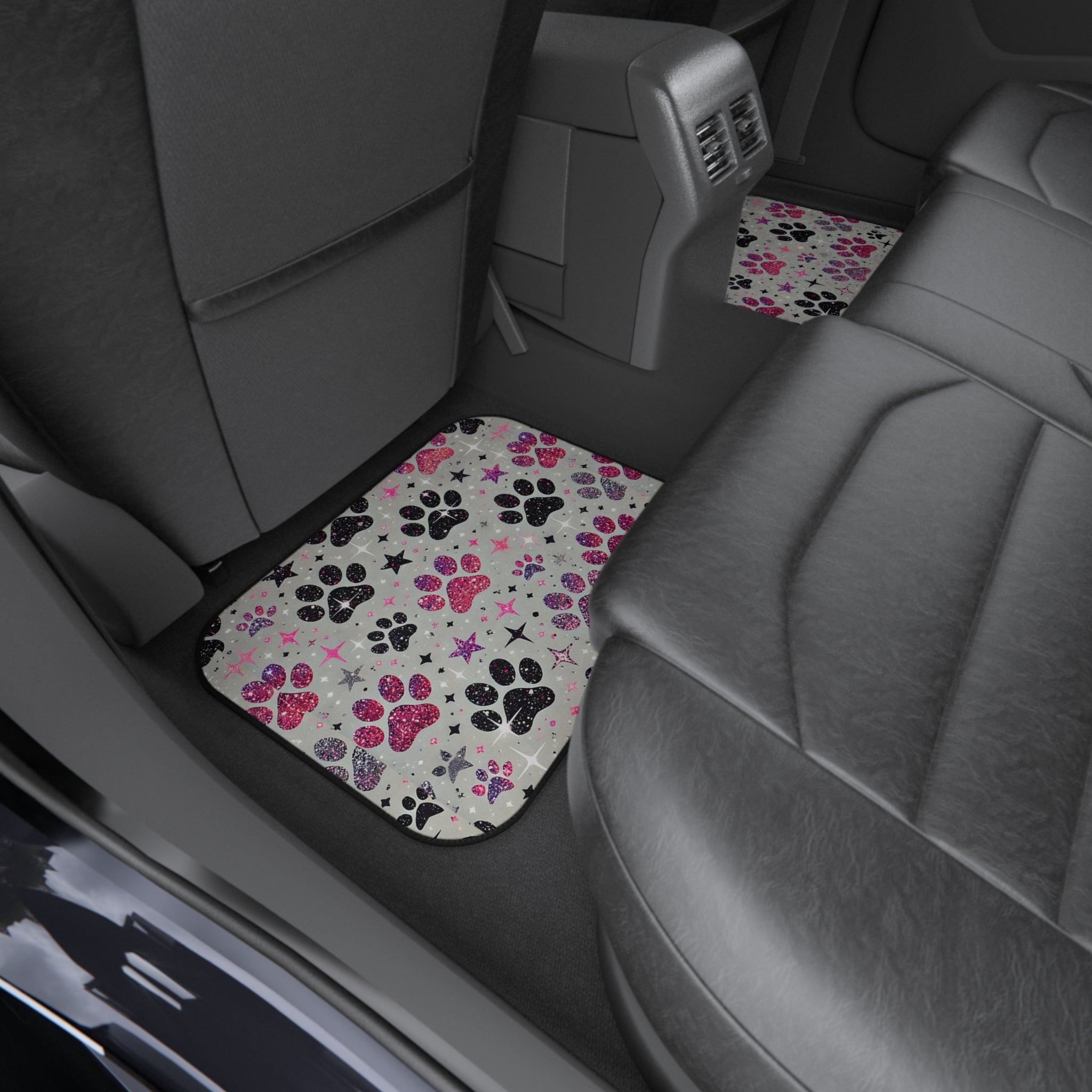 Paw Print Car Mats (Set of 4) — Pink & Black Glitter Paw Pattern