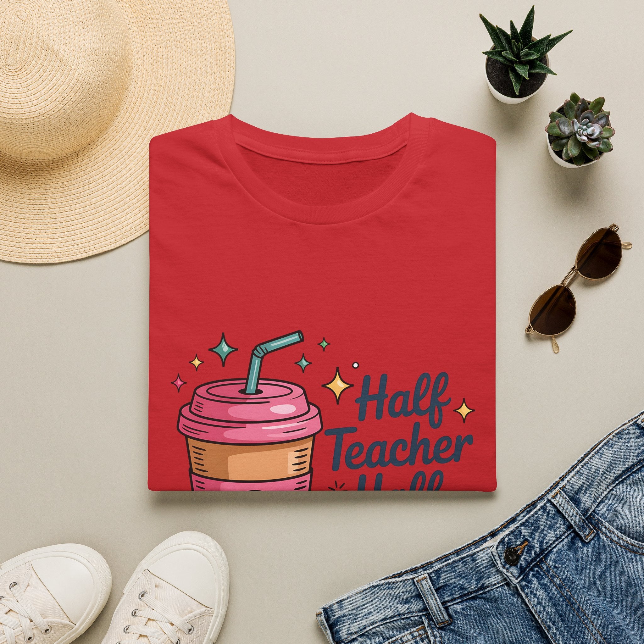 Half Teacher Half Coffee T-Shirt | Cute Coffee Cup Teacher Tee