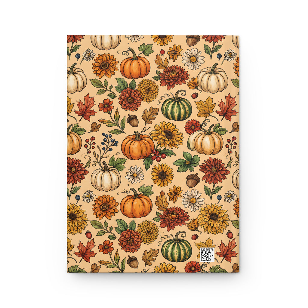 Autumn Harvest Hardcover Journal  Pumpkin & Fall Florals Matte Notebook