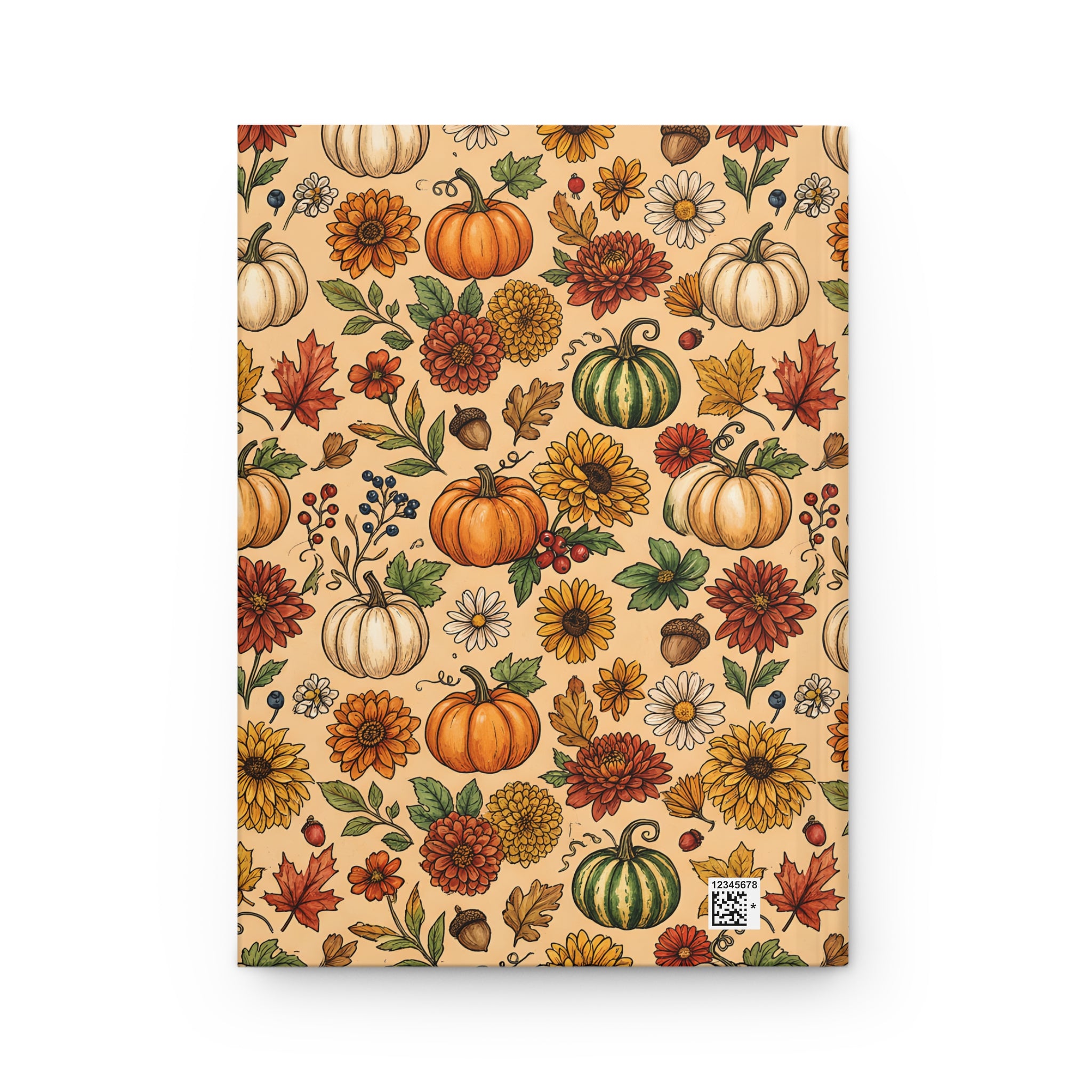 Autumn Harvest Hardcover Journal  Pumpkin & Fall Florals Matte Notebook