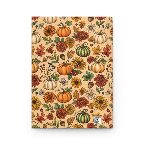Autumn Harvest Hardcover Journal  Pumpkin & Fall Florals Matte Notebook