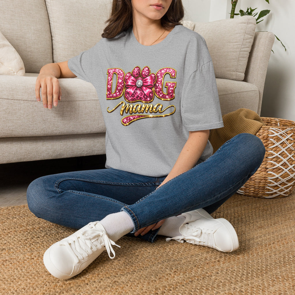 Dog Mama paw print design T-Shirt | pink glitter letters