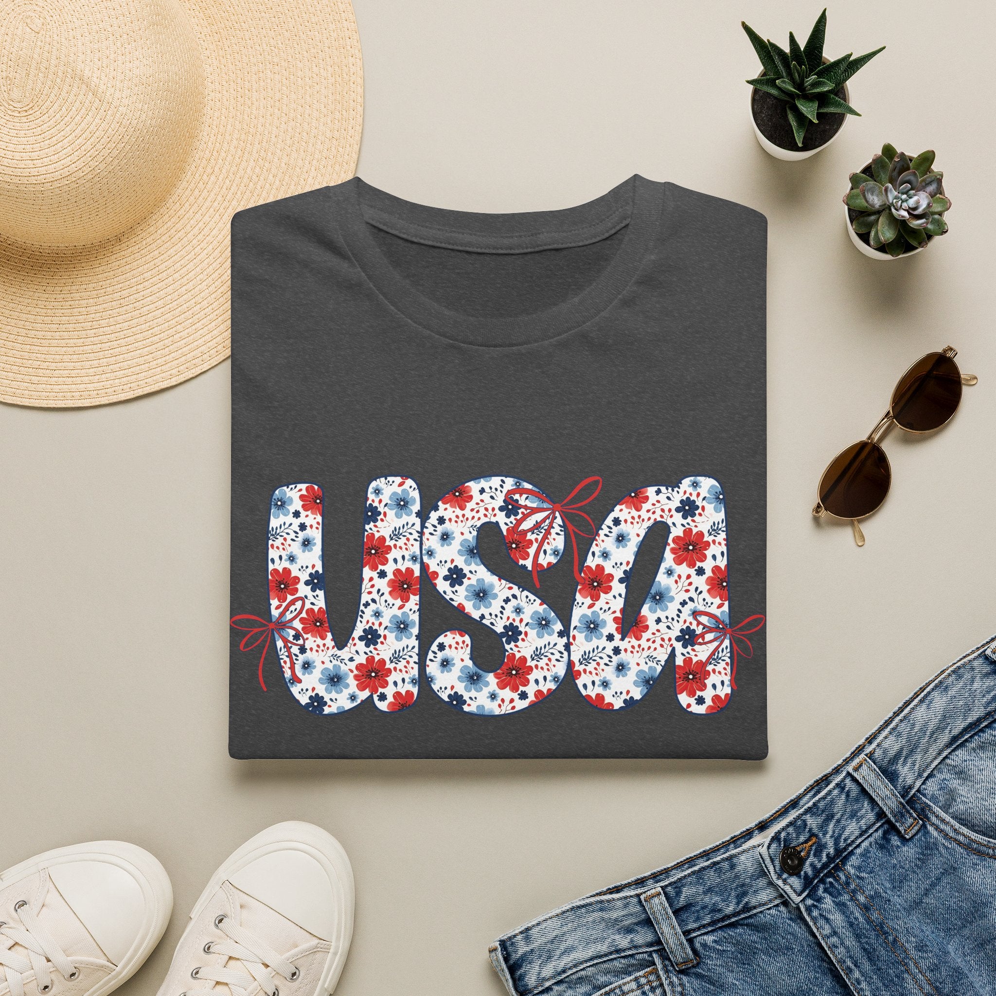USA floral letters T-Shirt | Patriotic 4th of July design