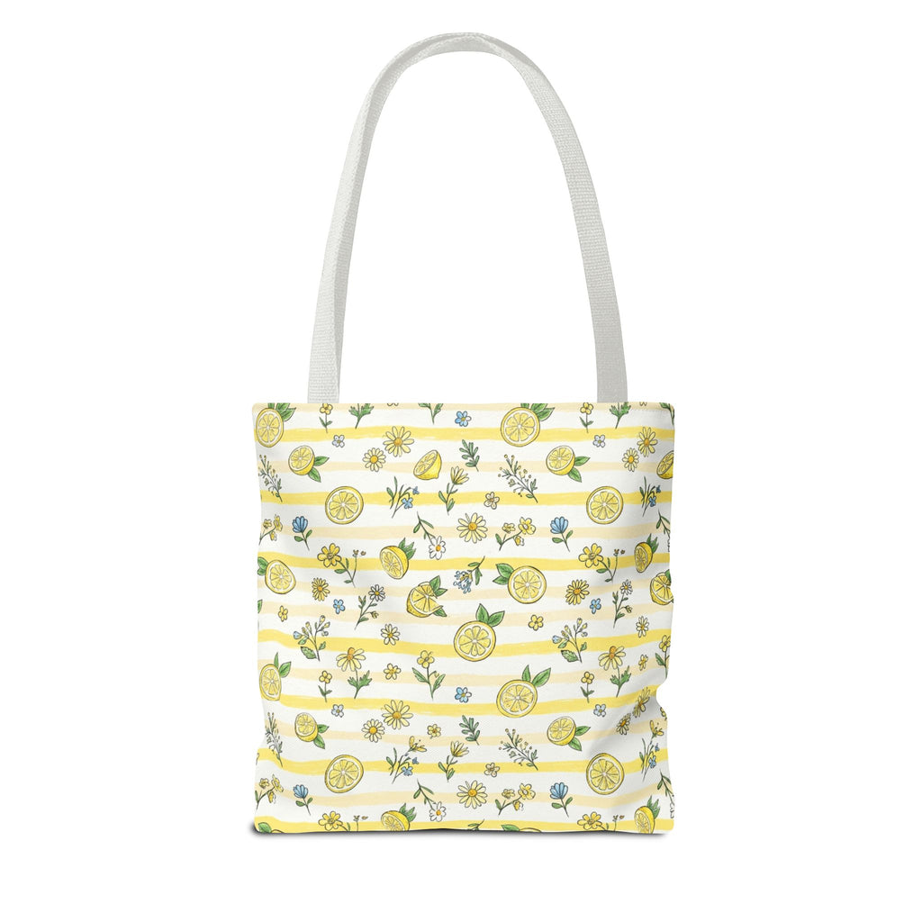 Lemon Stripe Pattern Tote Bag | Citrus Floral All-Over Print