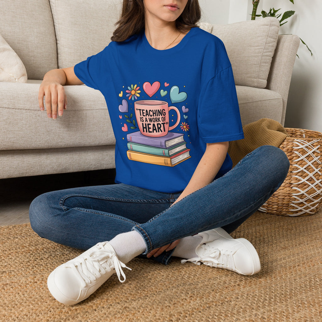 Teaching Is a Work of Heart T-Shirt | Teacher Mug and Books Design