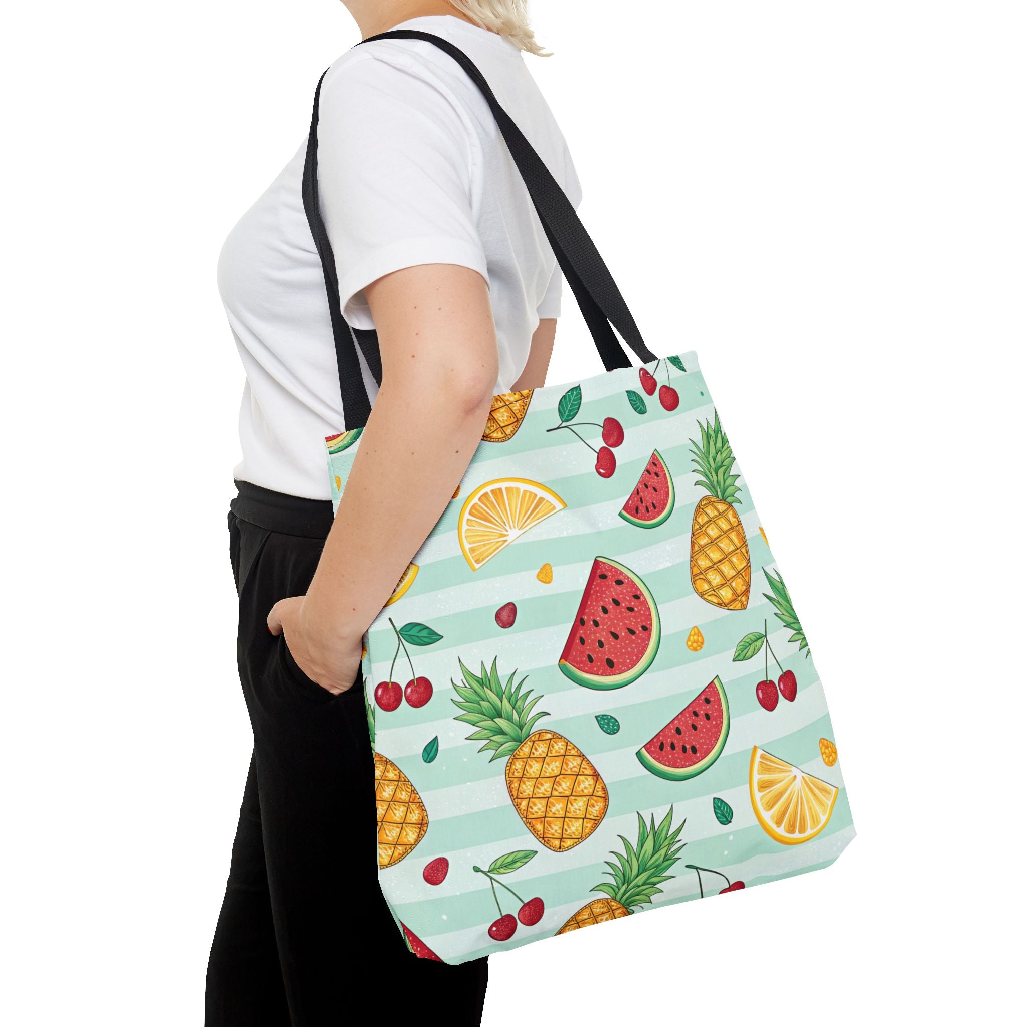 Tropical Fruit Pattern Tote Bag | Pineapple Watermelon Cherry Citrus Beach
