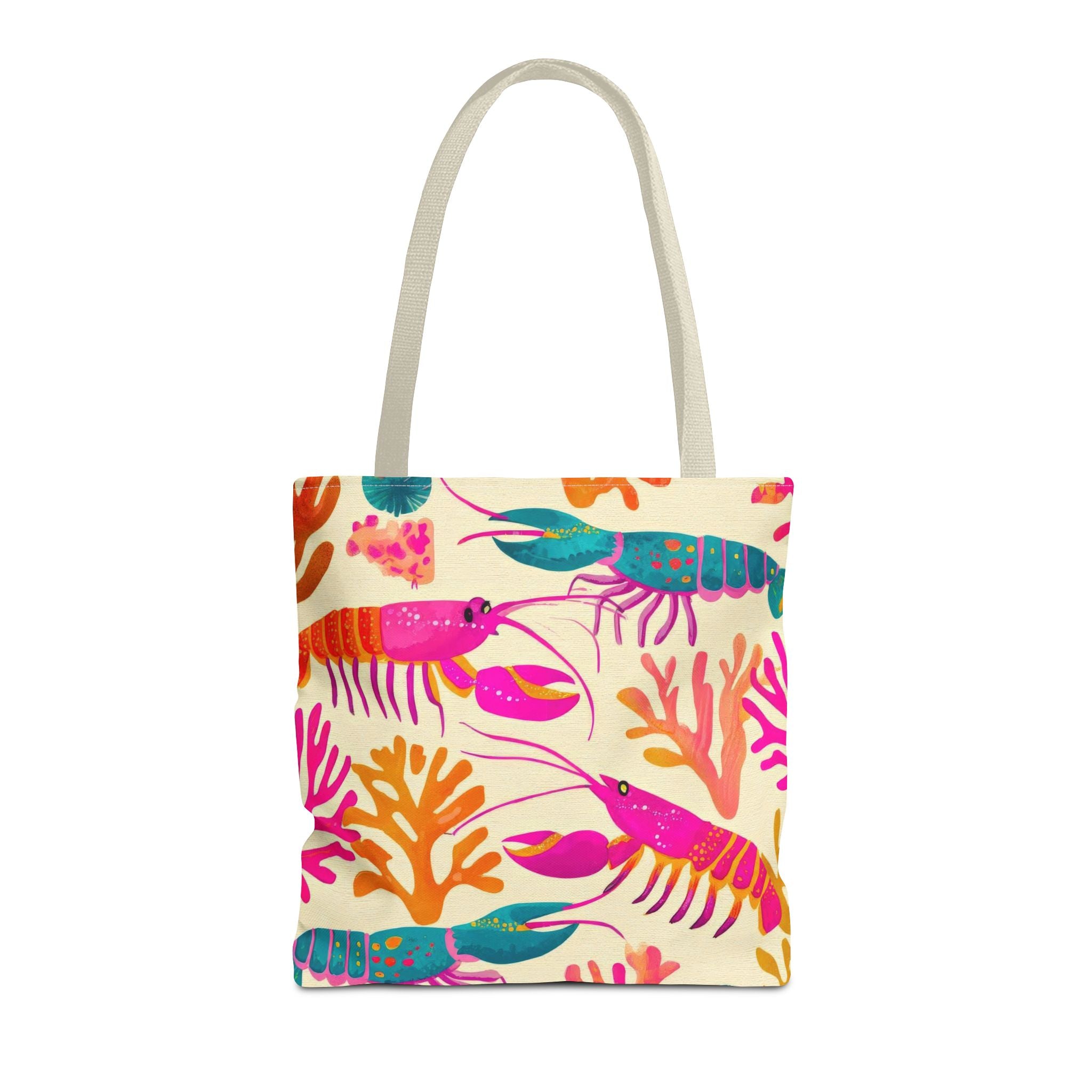 Colorful Lobster Pattern Tote Bag | Tropical Sea Life Coral Print