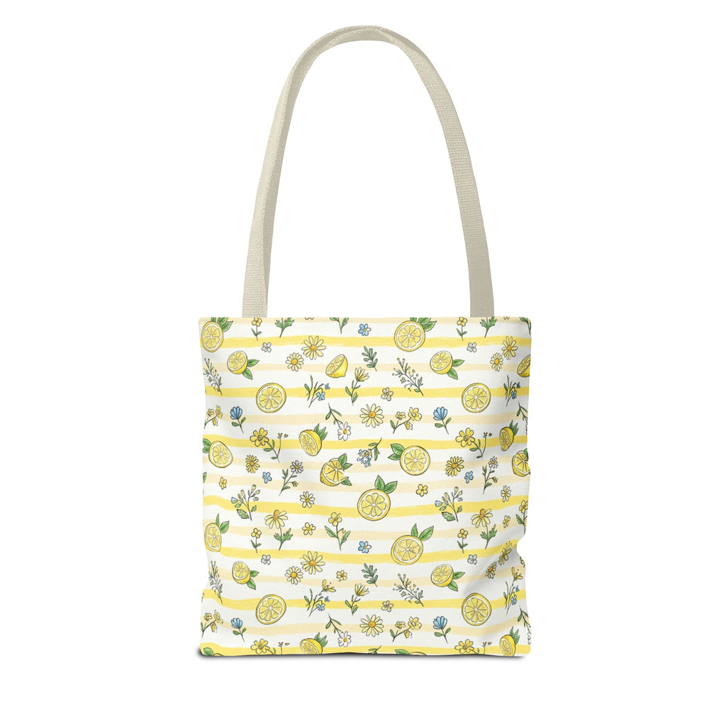 Lemon Stripe Pattern Tote Bag | Citrus Floral All-Over Print