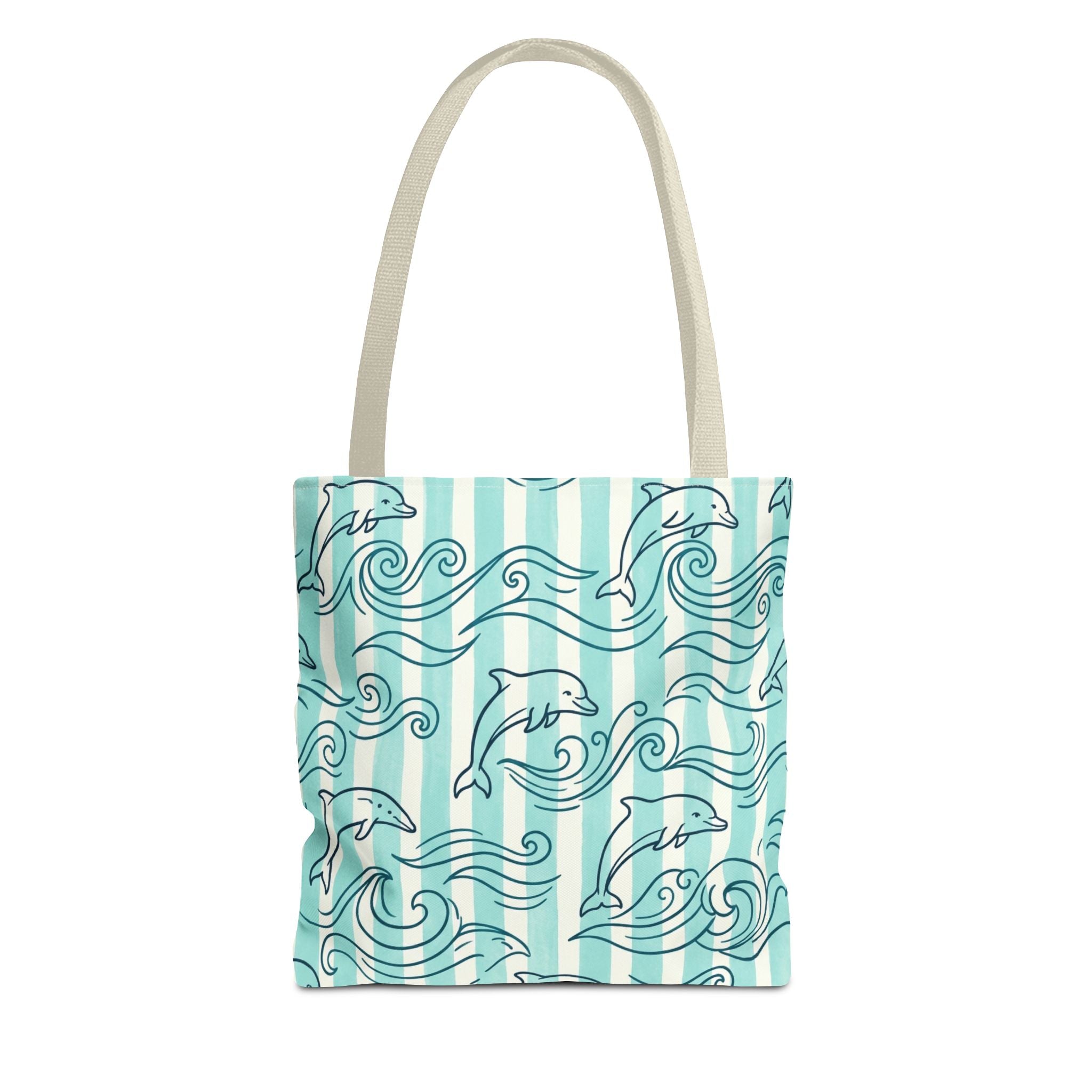 Dolphin Wave Pattern Tote Bag | Aqua Striped Ocean Design