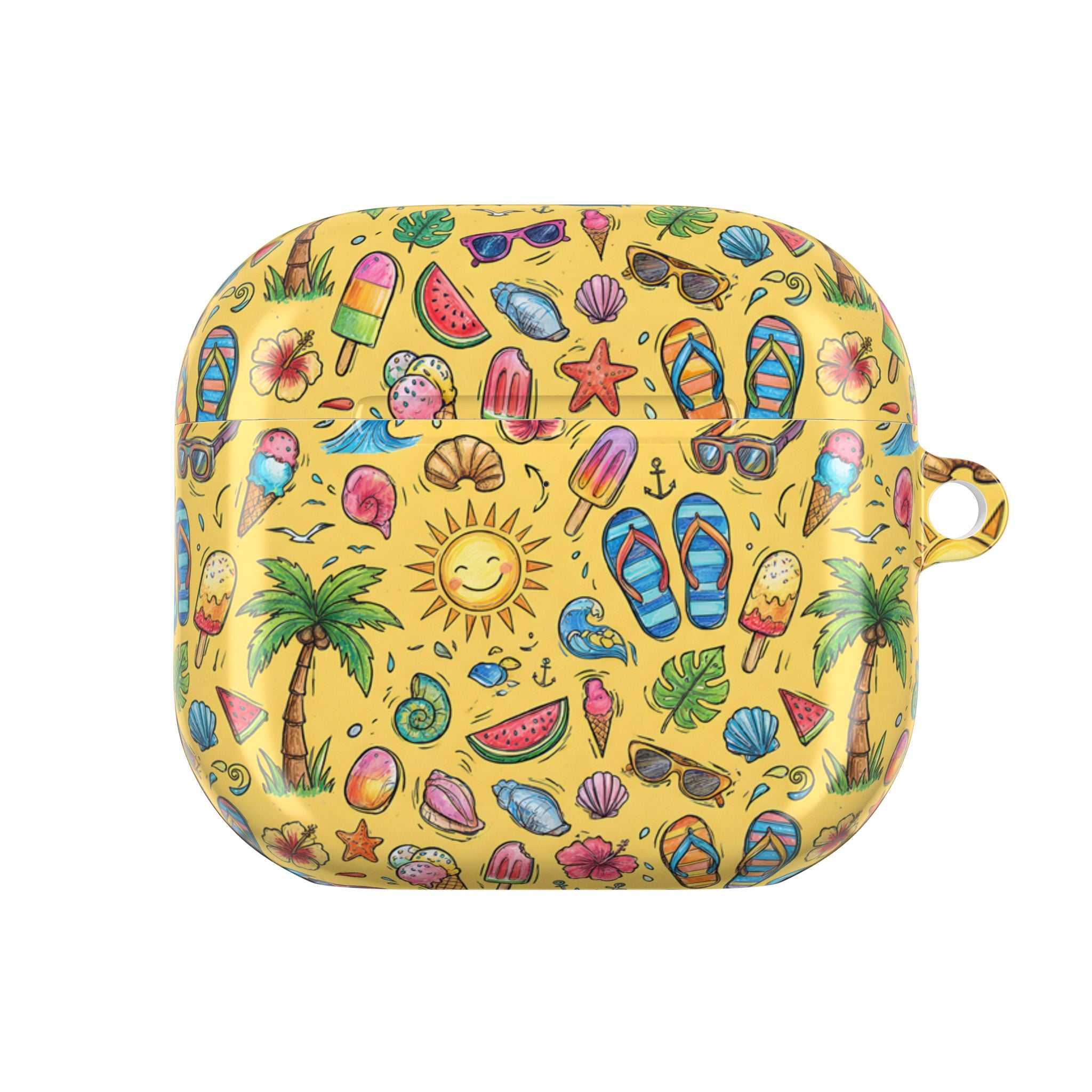 Summer Beach Pattern AirPod Case | Tropical Flip Flops, Suns, Palm Trees