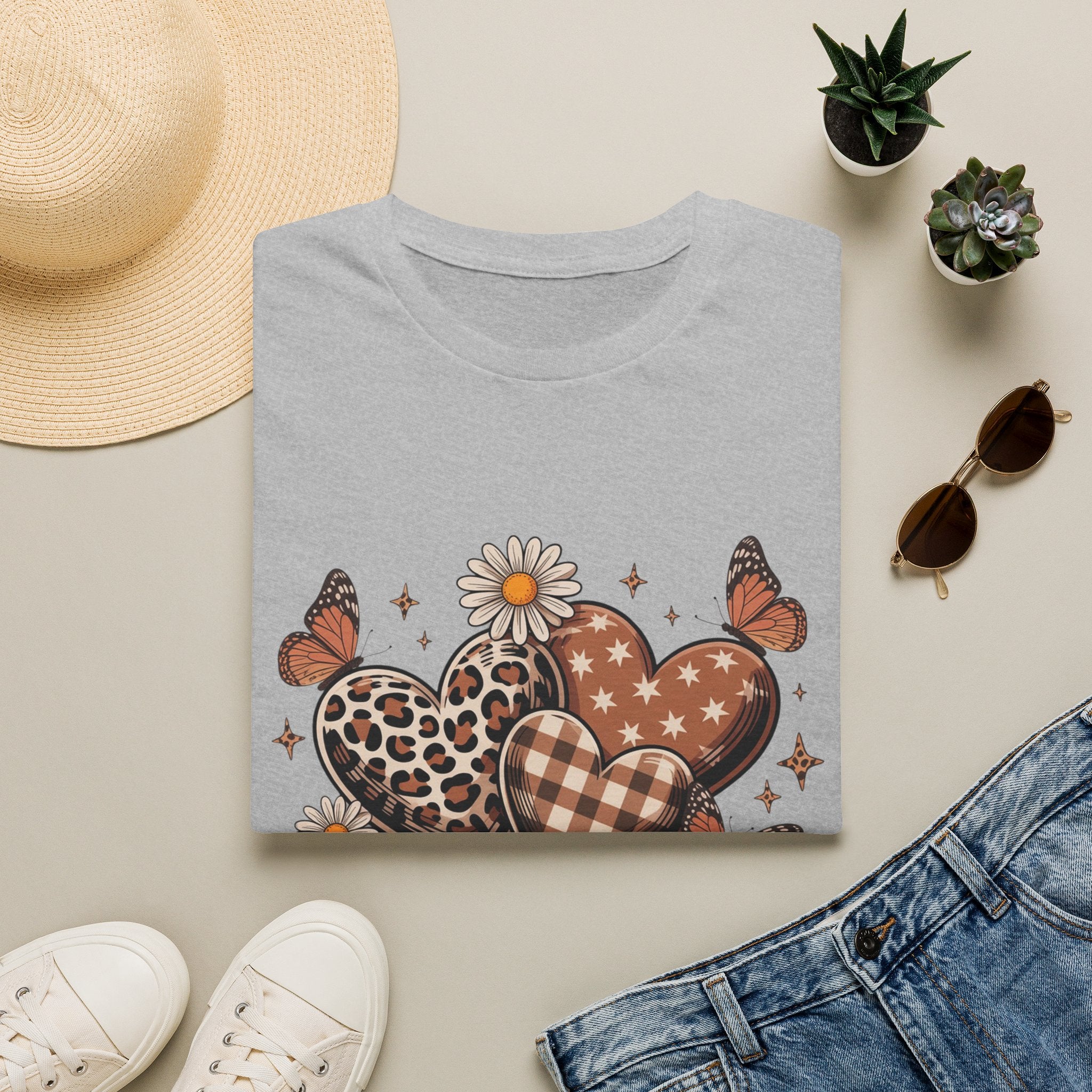 Mama Leopard Gingham Hearts T-Shirt | Daisy Butterflies Mom Design