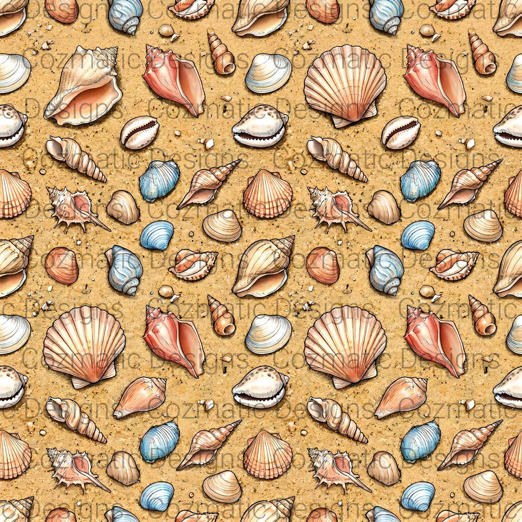 Seashells Seamless Pattern PNG | Beach | Sand | Summer | Digital Download for Sublimation & Crafts