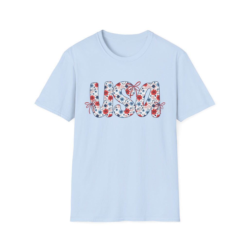 USA floral letters T-Shirt | Patriotic 4th of July design
