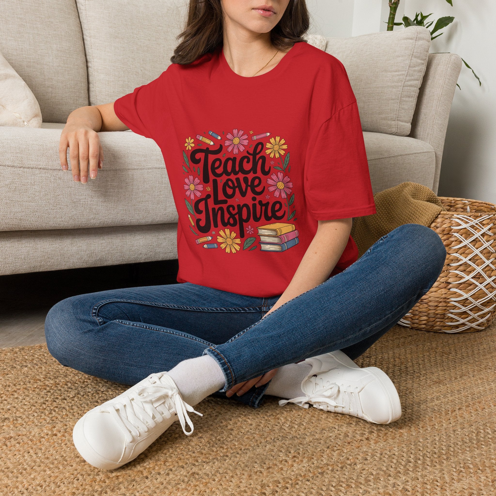 Teach Love Inspire T-Shirt | Floral Books Teacher Appreciation